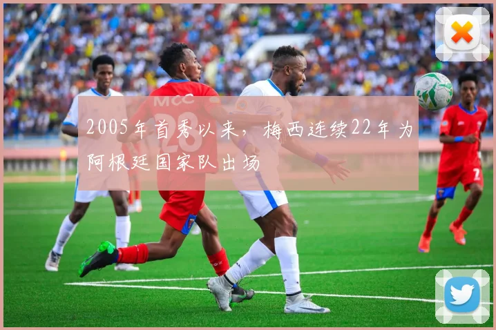 2005年首秀以来，梅西连续22年为阿根廷国家队出场